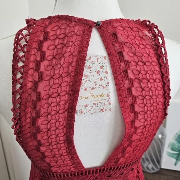 🆕️Free People Wherever You Go Crocheted Mini Dress Rose Red SZ Small - Picture 8 of 14
